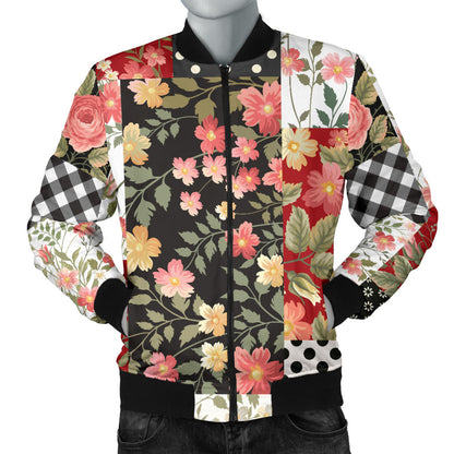 Patchwork Flower Pattern Print Design 03 Men Bomber Jacket