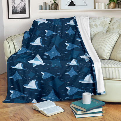 Manta Ray Pattern Print Design 02 Premium Blanket