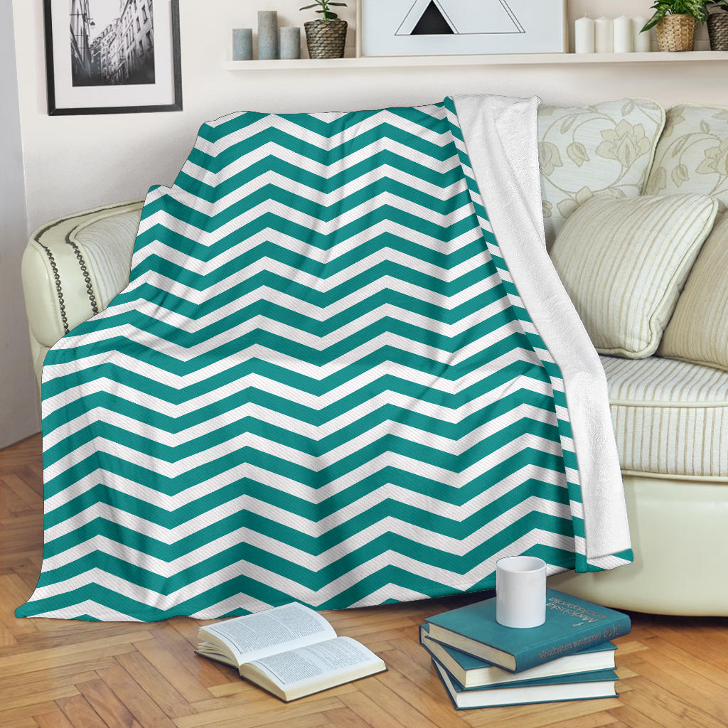 Chevron Teal Pattern Print Design 02 Premium Blanket