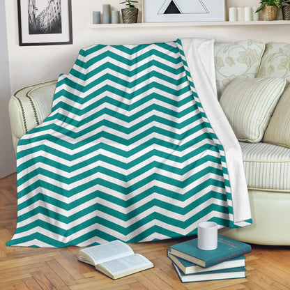 Chevron Teal Pattern Print Design 02 Premium Blanket