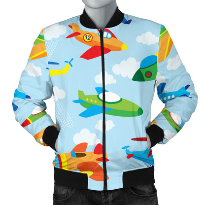 Airplane Colorful Pattern Print Design 01 Men Bomber Jacket