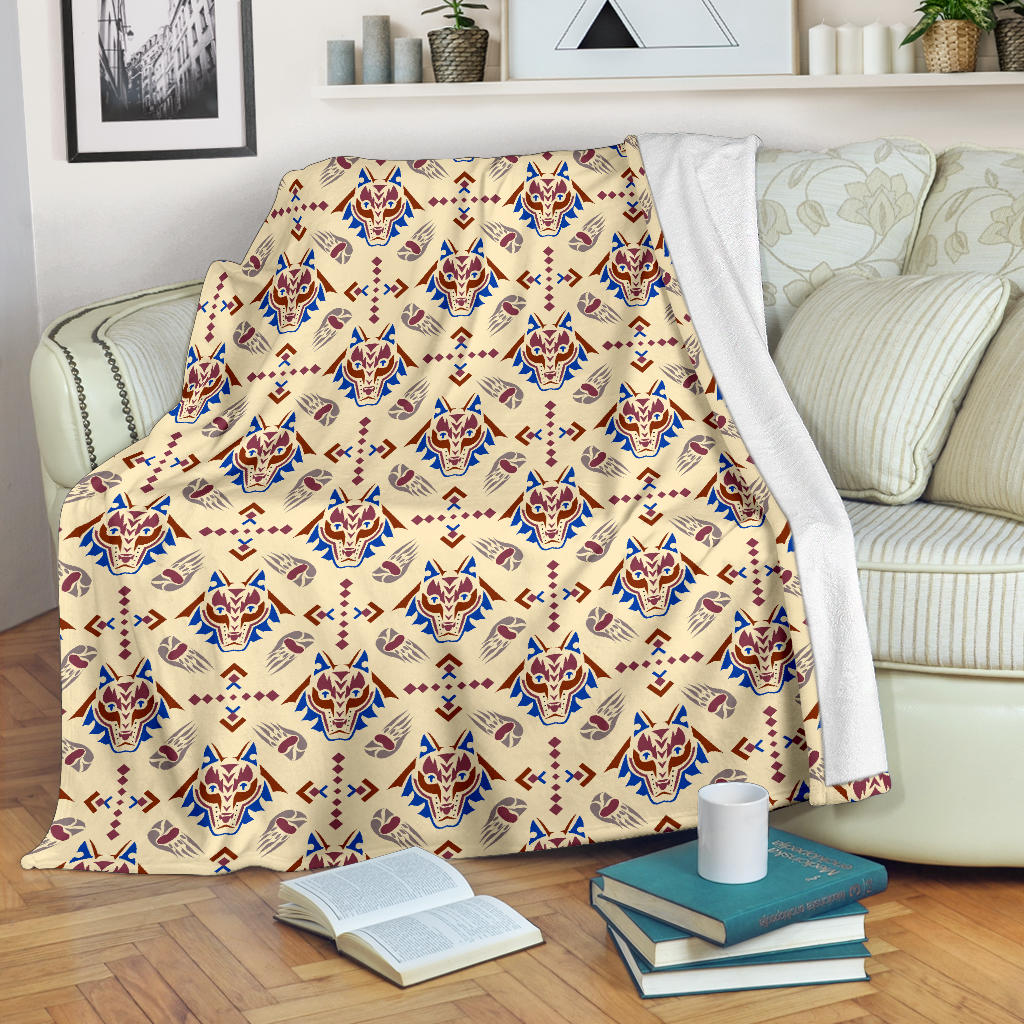 Aztec Wolf Pattern Print Design 03 Premium Blanket