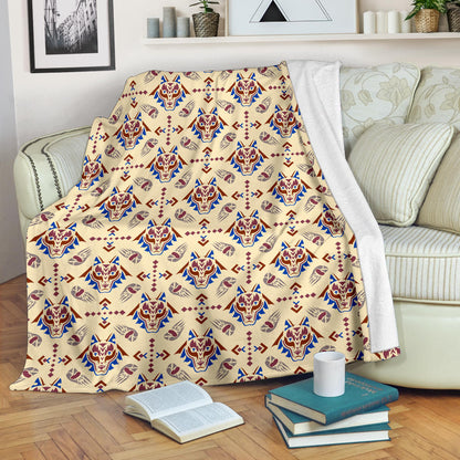 Aztec Wolf Pattern Print Design 03 Premium Blanket