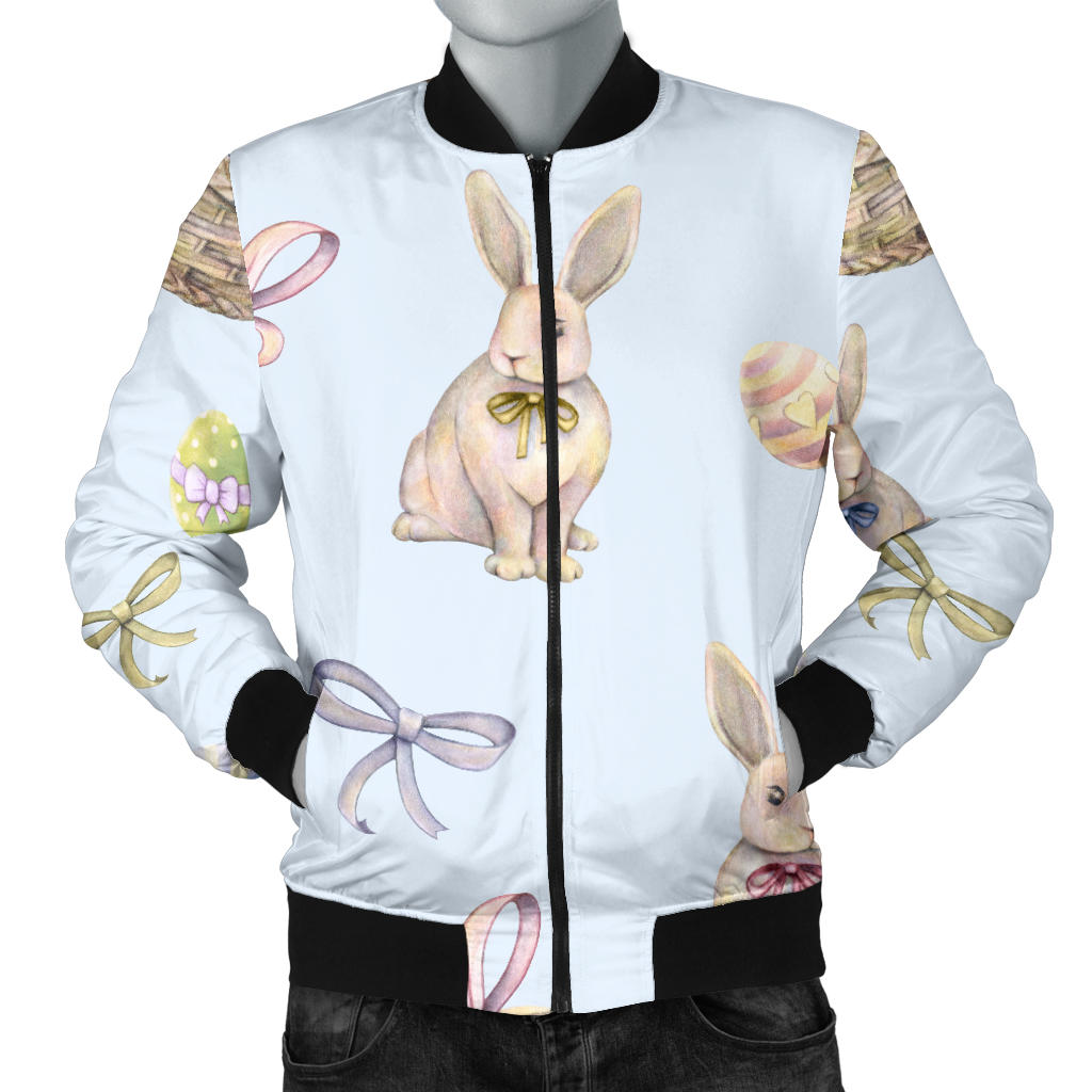 Rabbit Easter Eggs Pattern Print Design 03 Men Bomber Jacket