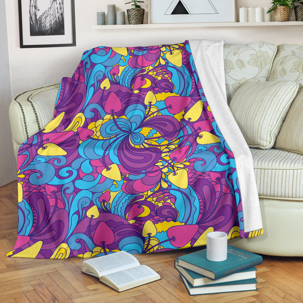 Psychedelic Mushroom Pattern Print Design A03 Premium Blanket