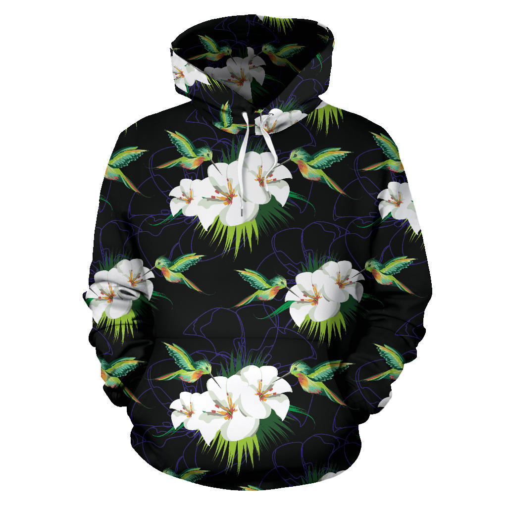 Hummingbird with Flower Pattern Print Design 03 Pullover Hoodie