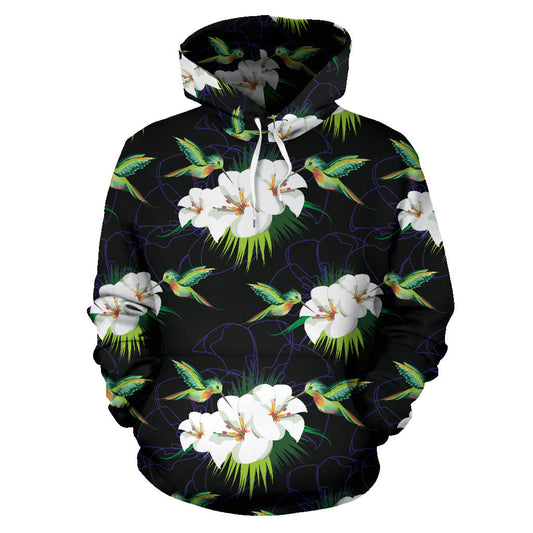 Hummingbird with Flower Pattern Print Design 03 Pullover Hoodie