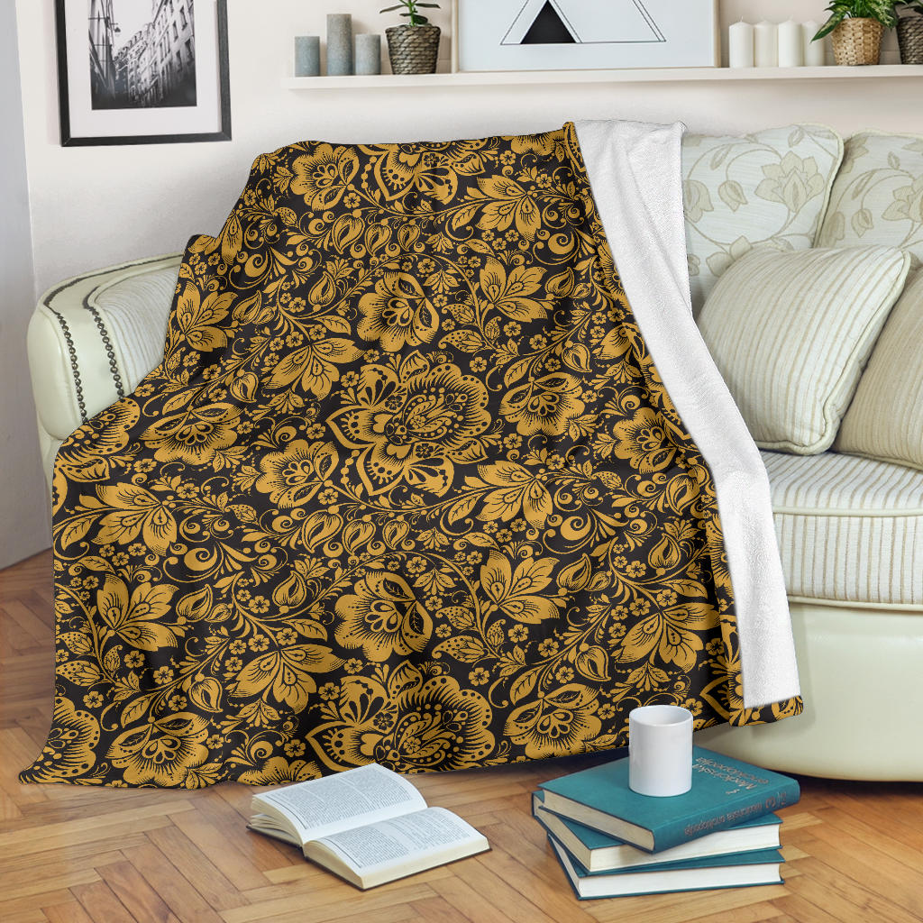 Brocade Gold Pattern Print Design 01 Premium Blanket