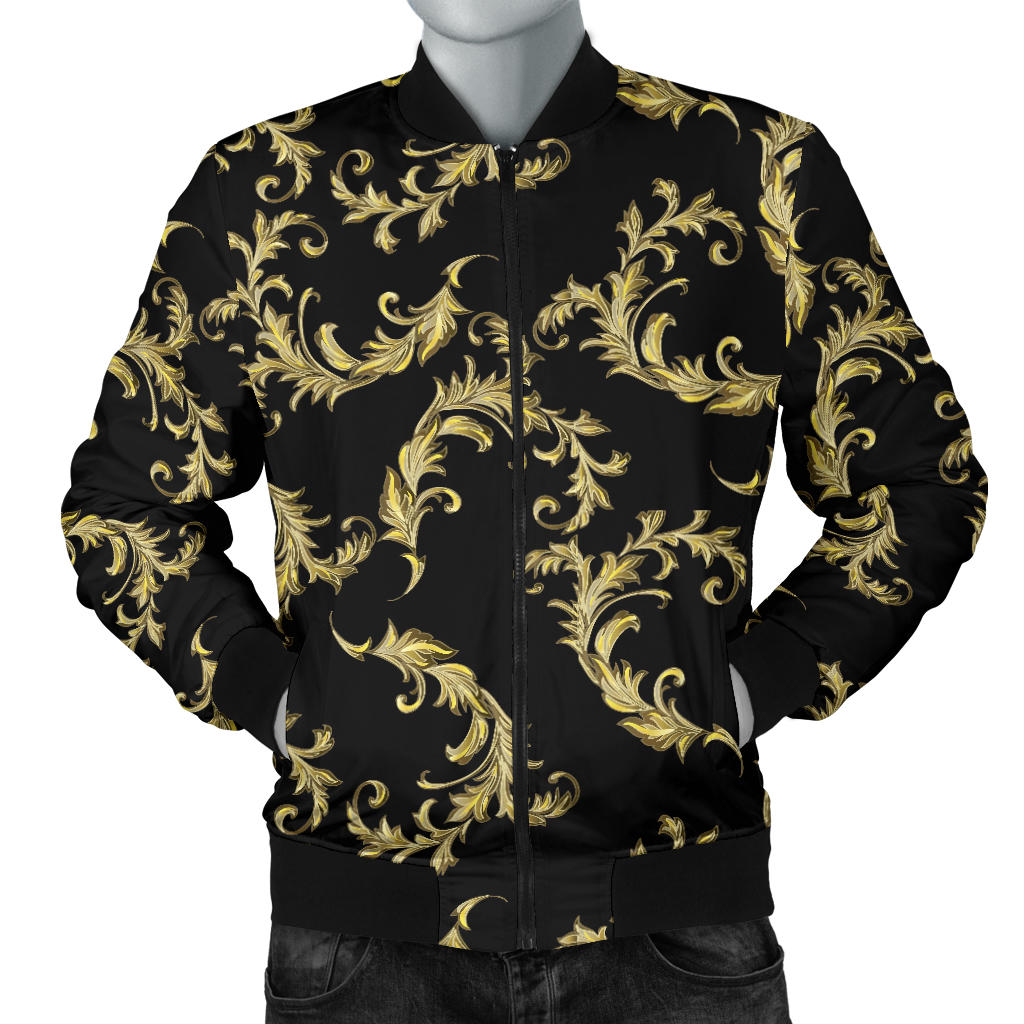 Baroque Golden Pattern Print Design 01 Men Bomber Jacket