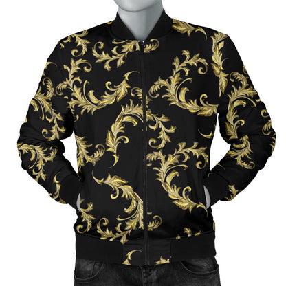 Baroque Golden Pattern Print Design 01 Men Bomber Jacket