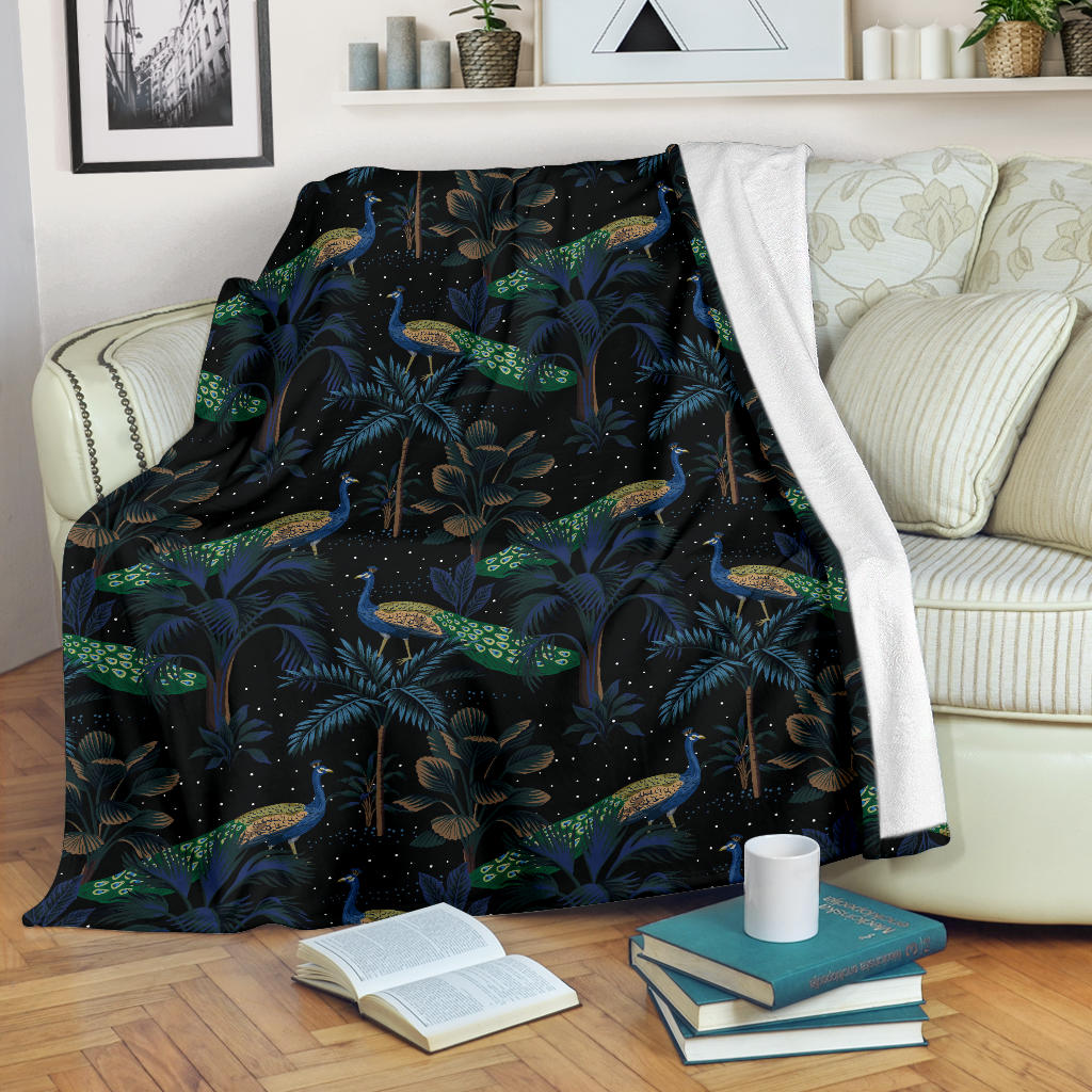 Rainforest Peacock Pattern Print Design A04 Premium Blanket