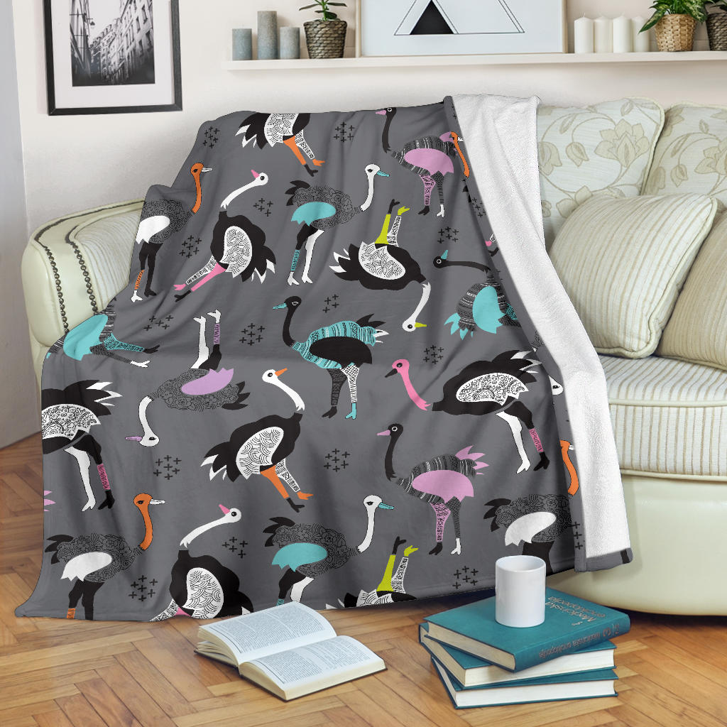 Ostrich Pattern Print Design 01 Premium Blanket