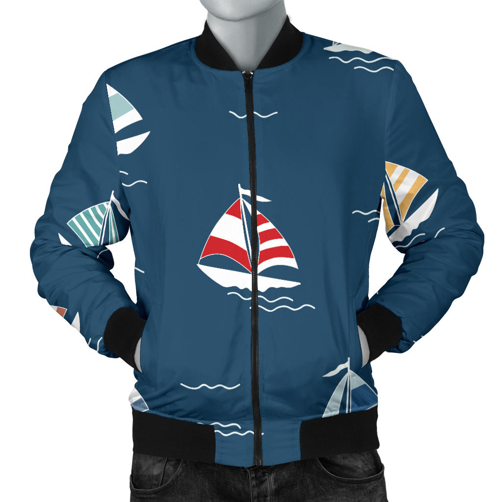 Sailing Ships Pattern Print Design A02 Men Bomber Jacket