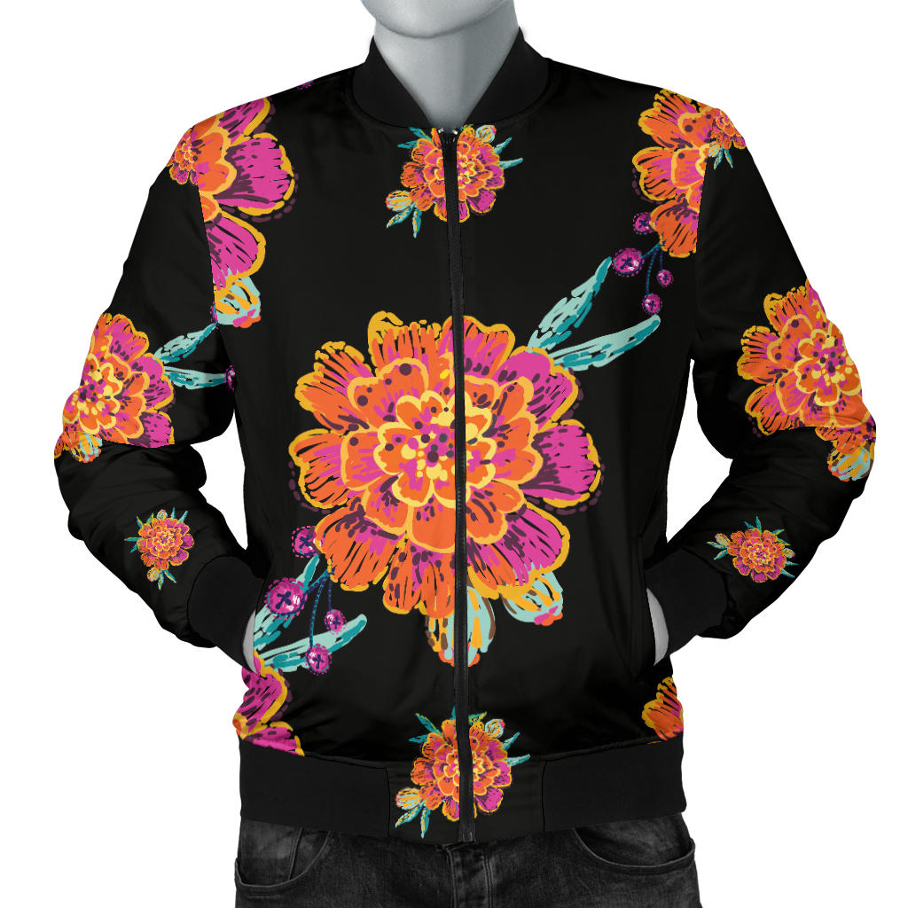Marigold Pattern Print Design 01 Men Bomber Jacket