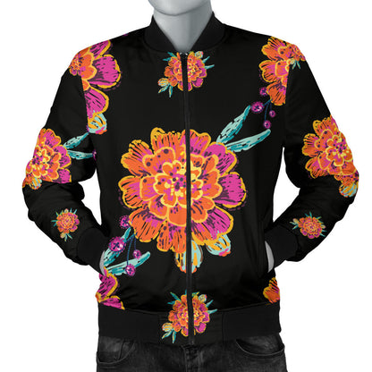 Marigold Pattern Print Design 01 Men Bomber Jacket