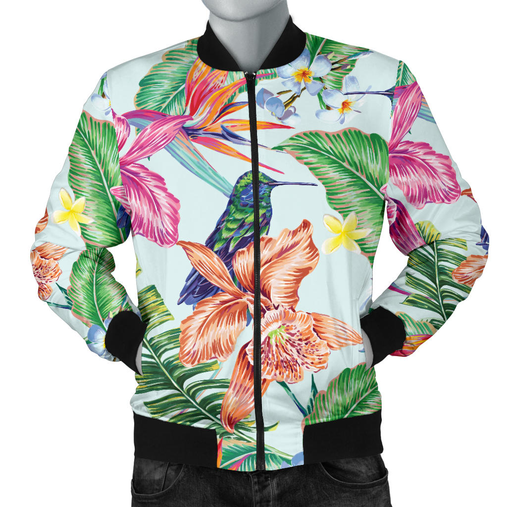 Hummingbird Tropical Pattern Print Design 05 Men Bomber Jacket