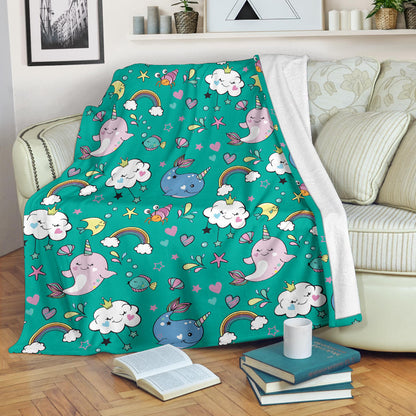 Narwhal Pattern Print Design 04 Premium Blanket