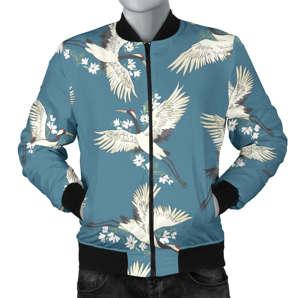 Crane Pattern Print Design 02 Men Bomber Jacket