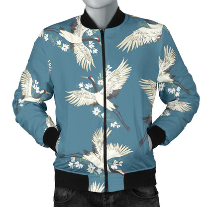 Crane Pattern Print Design 02 Men Bomber Jacket