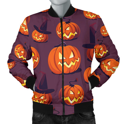 Halloween Pumpkin Pattern Print Design 03 Men Bomber Jacket