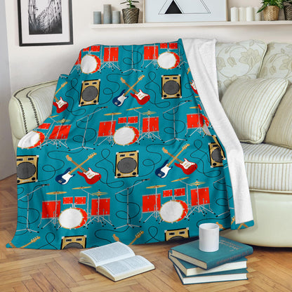 Drum Set Guitar Pattern Print Design 02 Premium Blanket