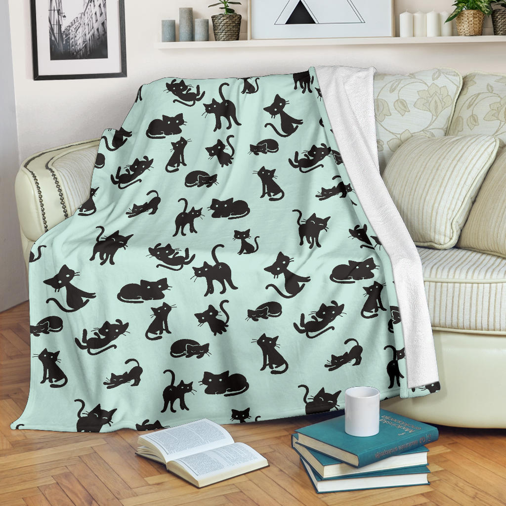 Black Cat Pattern Print Design 04 Premium Blanket