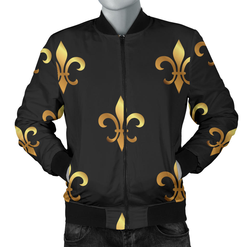 Fleur De Lis Gold Pattern Print Design 03 Men Bomber Jacket