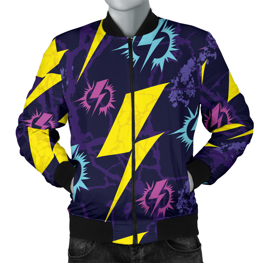Lightning Thunder Pattern Print Design 01 Men Bomber Jacket