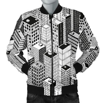 City Pattern Print Design 02 Men Bomber Jacket