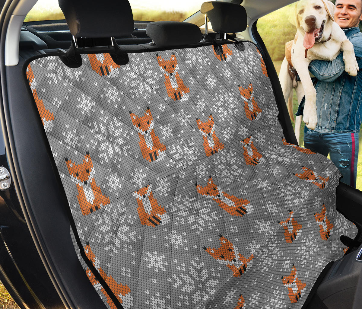 Knit Red Fox Pattern Print Design 02 Rear Dog Car Seat Cover Hammock