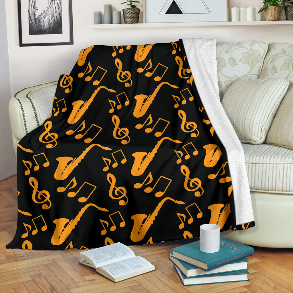 Saxophone Pattern Print Design 02 Premium Blanket
