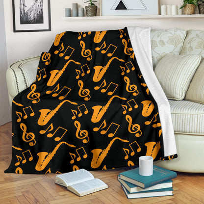 Saxophone Pattern Print Design 02 Premium Blanket