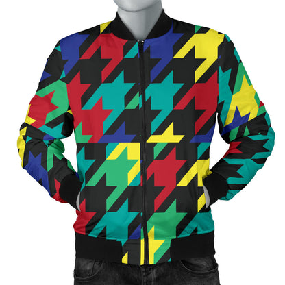 Houndstooth Colorful Pattern Print Design 02 Men Bomber Jacket