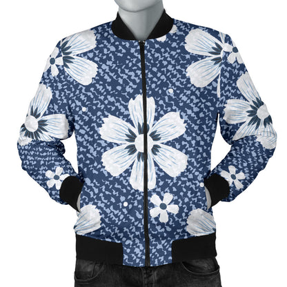 Jean Flower Pattern Print Design 03 Men Bomber Jacket
