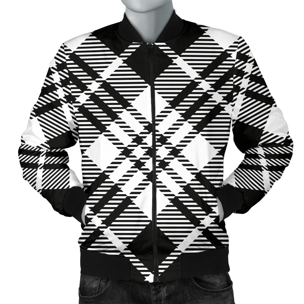 Plaid Black White Pattern Print Design A02 Men Bomber Jacket