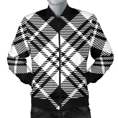 Plaid Black White Pattern Print Design A02 Men Bomber Jacket