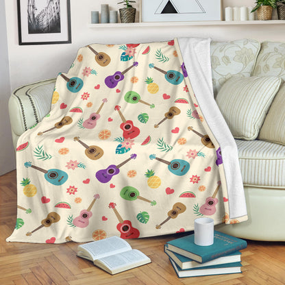 Ukulele Pattern Print Design 01 Premium Blanket