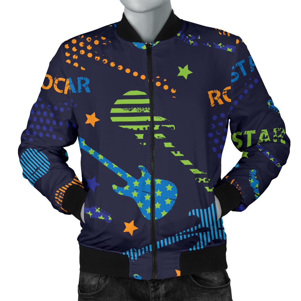 Rock and Roll Pattern Print Design A04 Men Bomber Jacket