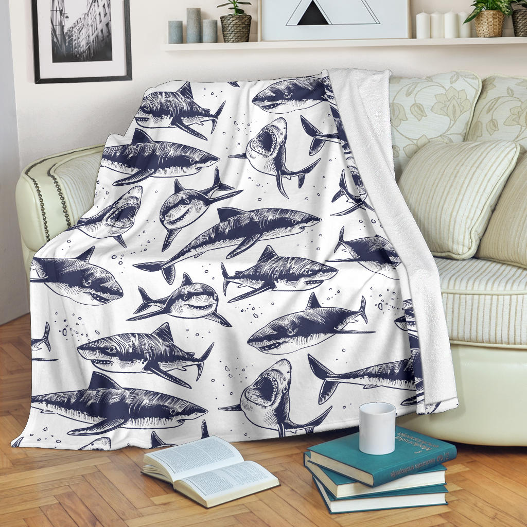Great White Shark Pattern Print Design 02 Premium Blanket