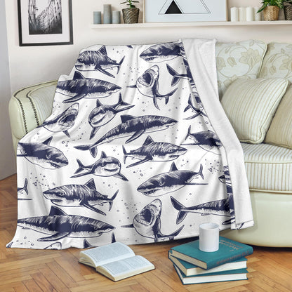 Great White Shark Pattern Print Design 02 Premium Blanket