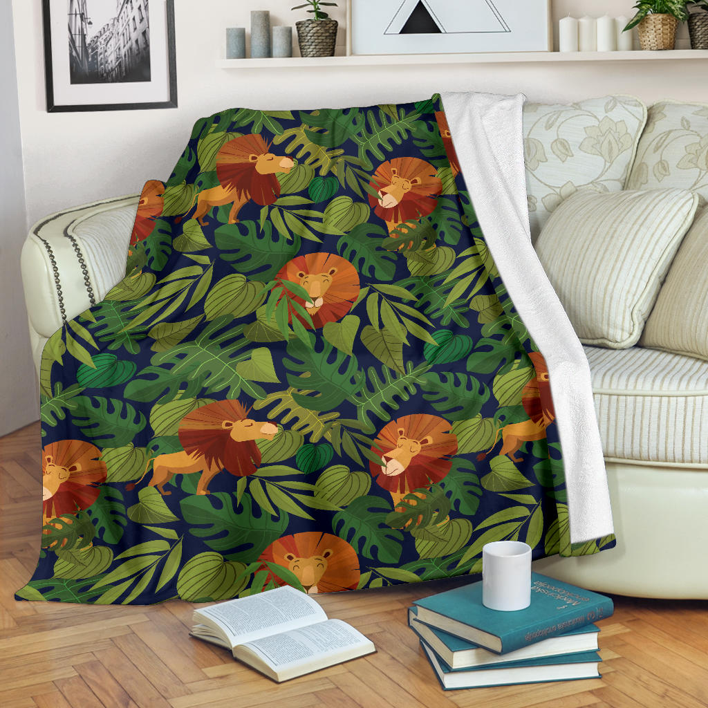 Lion Jungle Pattern Print Design 05 Premium Blanket