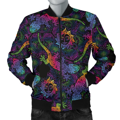 Gecko Rainbow Pattern Print Design 03 Men Bomber Jacket