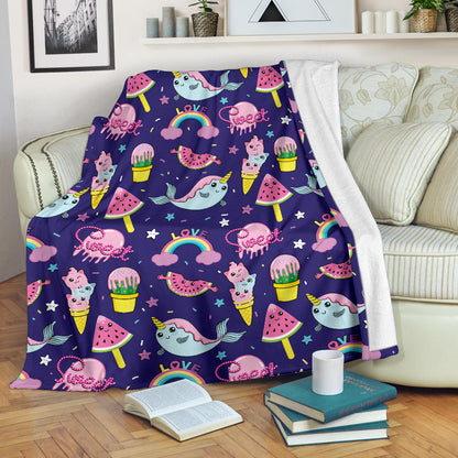 Narwhal Cute Pattern Print Design 02 Premium Blanket