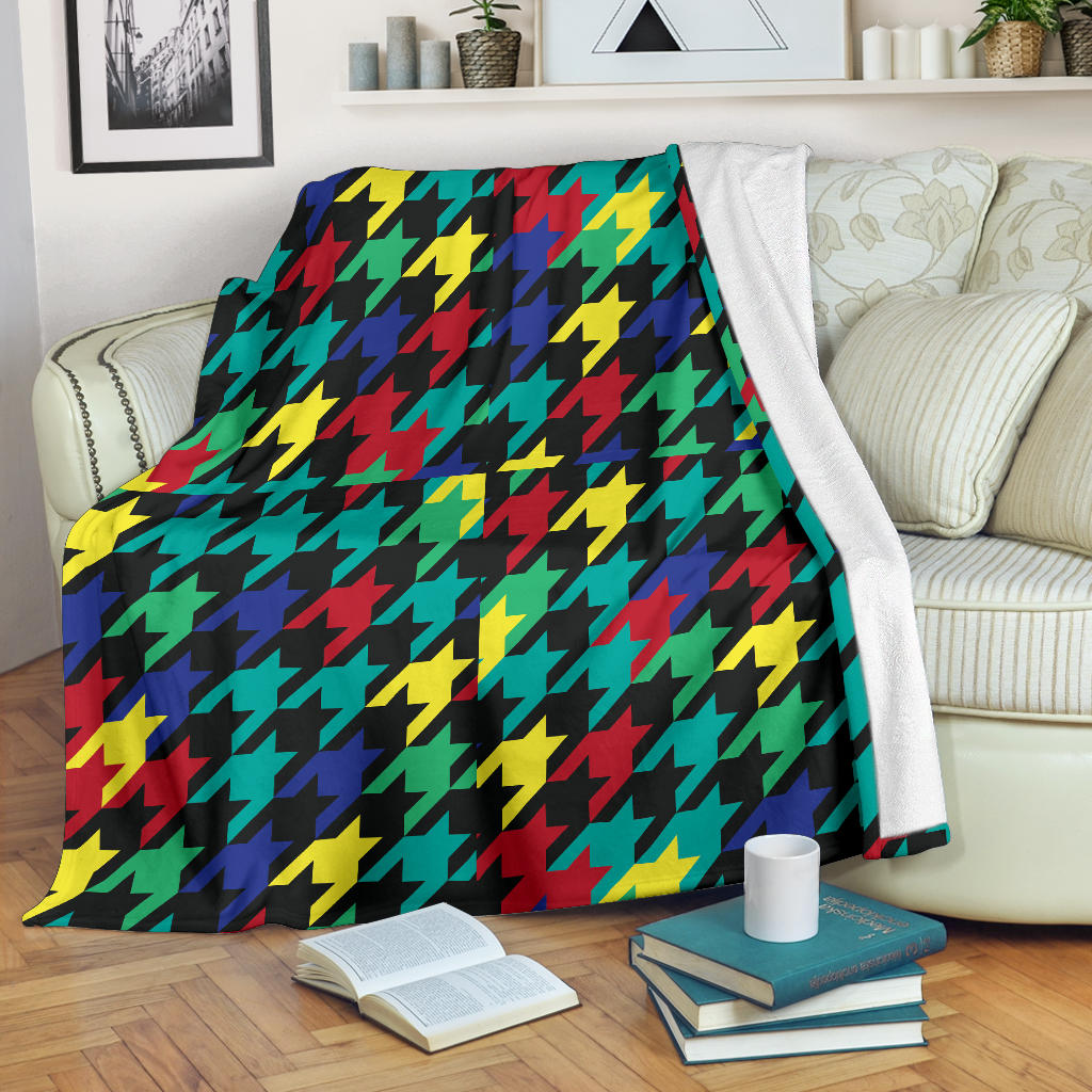Houndstooth Colorful Pattern Print Design 02 Premium Blanket