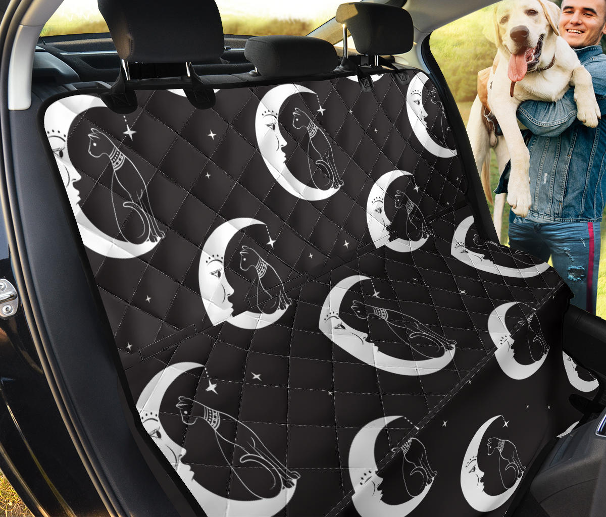 Moon with Cat Pattern Print Design 04 Rear Dog Car Seat Cover Hammock