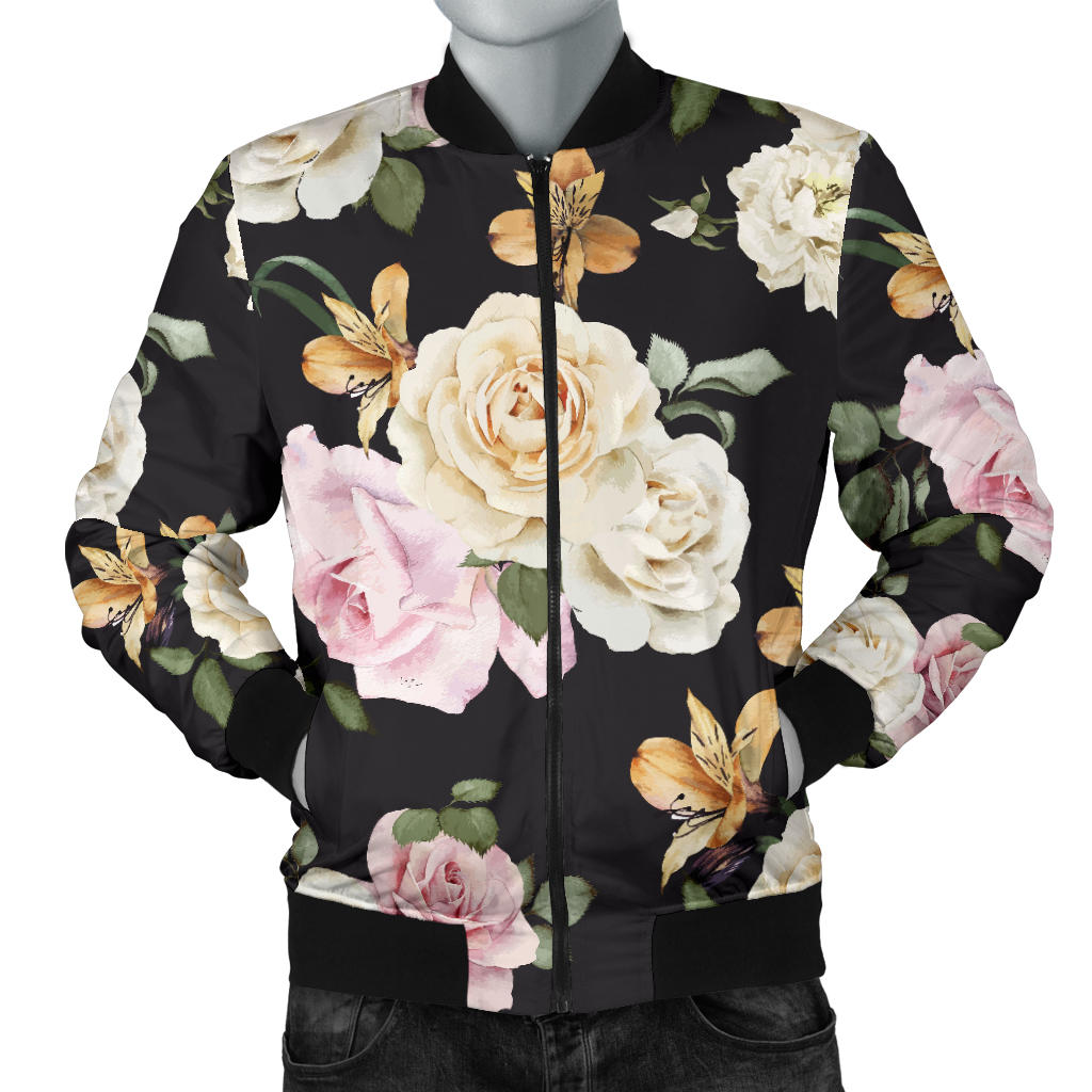 Rose Pattern Print Design A01 Men Bomber Jacket