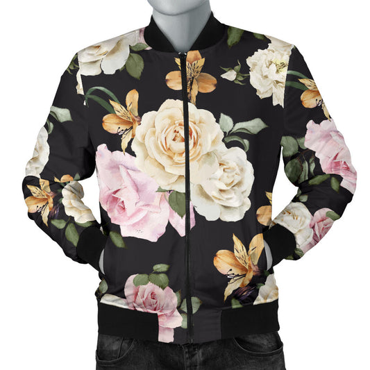 Rose Pattern Print Design A01 Men Bomber Jacket