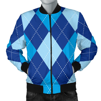 Argyle Blue Pattern Print Design 02 Men Bomber Jacket