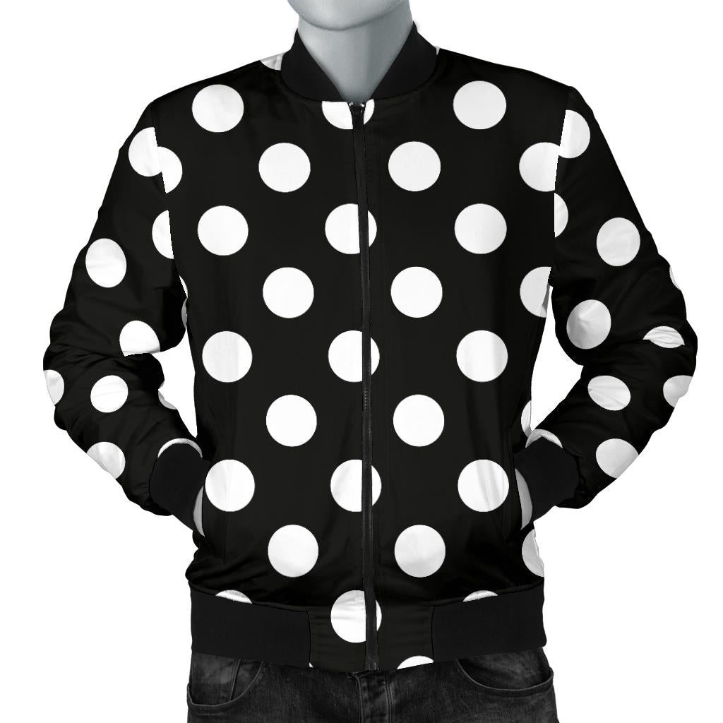 Polka Dot Black White Pattern Print Design 03 Men Bomber Jacket