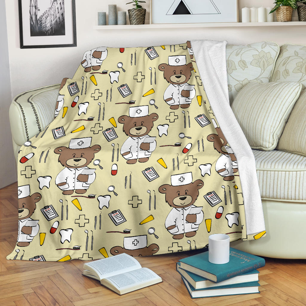 Nurse Bear Pattern Print Design A02 Premium Blanket